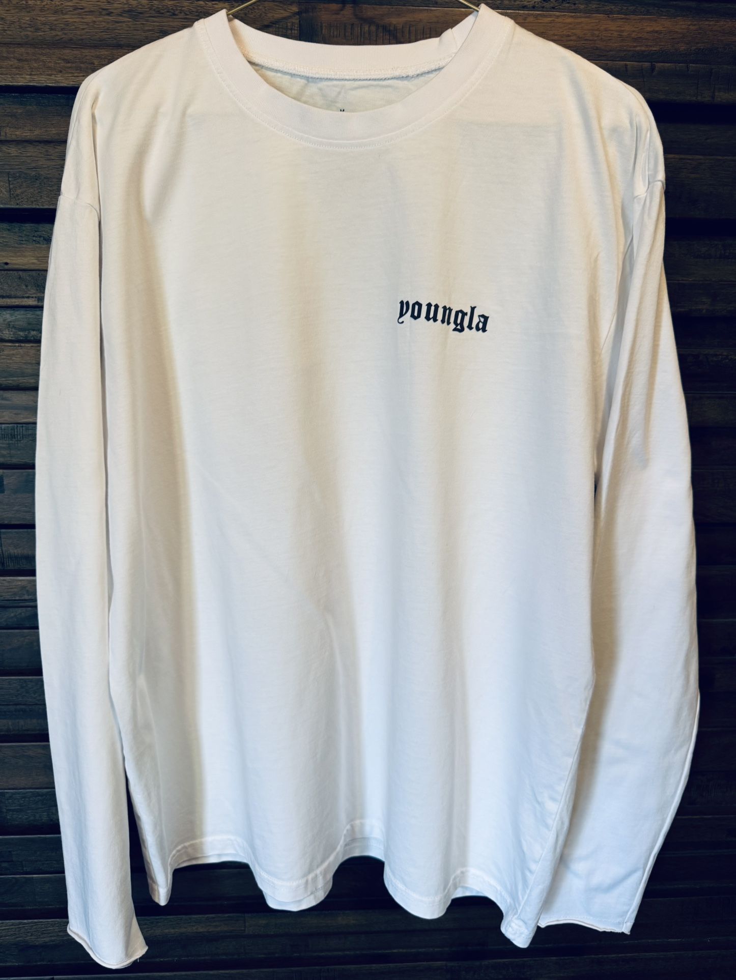 YoungLA Mens 801 Eternal Longsleeves T Shirt White MED Crewneck Cotton Spell Out