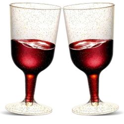 30 Pack Elegant Plastic Wine Glasses for Parties, 6 Oz Gold Glitter Plastic Wine Glasses Disposable, Plastic Wine Cups for Wedding & Birthdays
