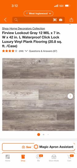 Home Decorators Collection Firview Lookout Gray 12 MIL x 7 in. W x 42 in. L Waterproof Click Lock Luxury Vinyl Plank Flooring (20.8 sq. ft. /Case)