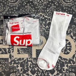 Supreme x Hanes Cushion Crew Socks (full Pack) White 