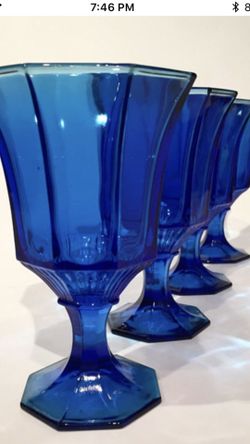 VINTAGE COBALT BLUE GOBLET GLASSES 8pc Set 6” high
