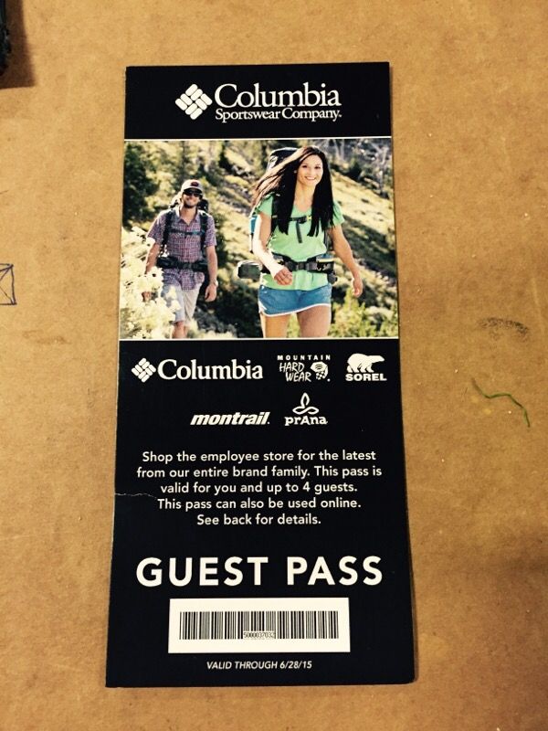 Columbia employee shop store pass