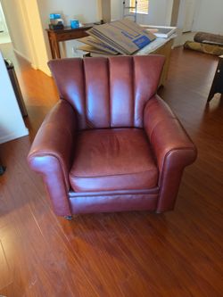 Cognac Leather Channel-Back Club Chair — $195 OBO