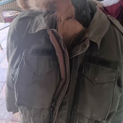 Original ARMY FIELD JACKET  WITH HOOD,  A ND A ARMY HAT WITH  PINS