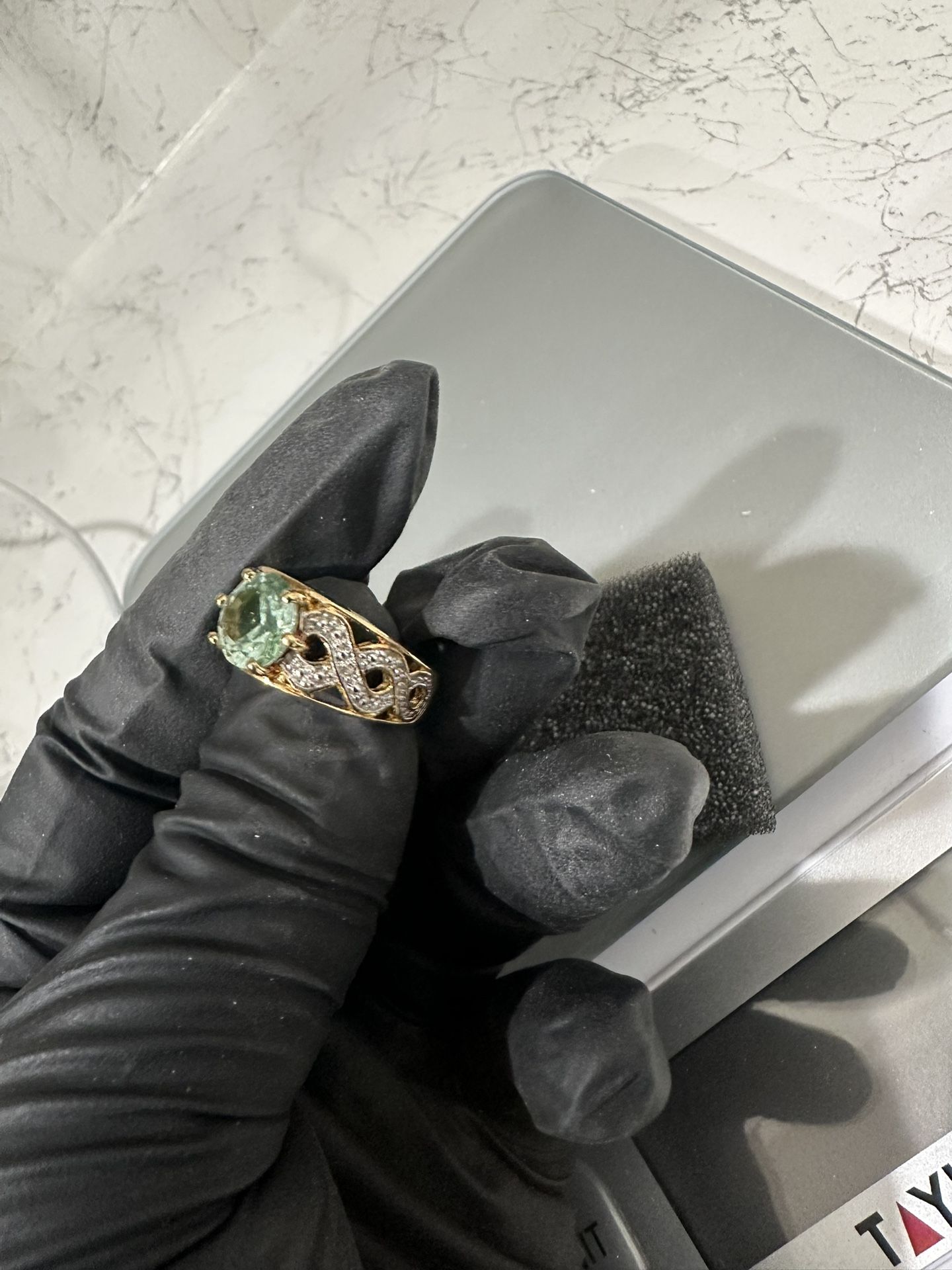 Technibond Sterling Silver Green Stone Ring – 925 Silver with Sparkling Accents