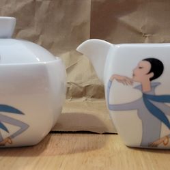 Vintage Studio Nova Fine China Bianca Covered Sugar Bowl and Creamer