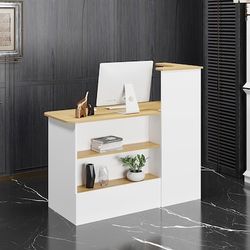 Homsee Stylish Modern Cash Register Counter with LED Display Shelf Lockable Drawer Storage Cabinet and Durable MDF Construction for Retail and Recepti