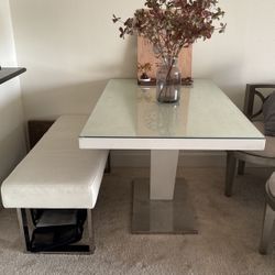 Modern White Dining Table + Bench