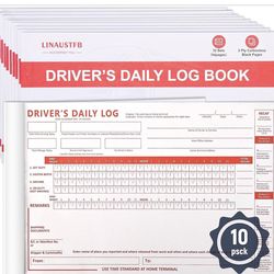 10 Pack Daily Log Books for Truck Drivers with 7 & 8 Day Recap, Driver Log Books with Grid Sample, 2-Ply Carbonless, 36 Sets of Forms per log book, 8.