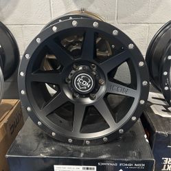 17” Icon Alloys Rebound Wheels: 17x8.5, Matte Black. Chevy, Tacoma Fitment.