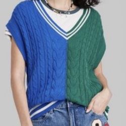 Wild Fable Navy/Green Spliced Oversized Sweater Vest