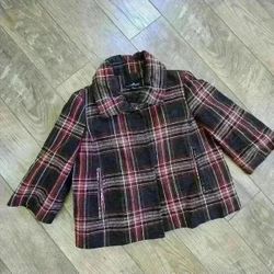WILLI SMITH size  6 womens plaid jacket , snap front, red and black rn96092 