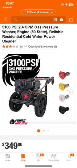 3100 PSI 2.4 GPM Gas Pressure Washer, Engine (50 State), Reliable Residential Cold Water Power Cleaner