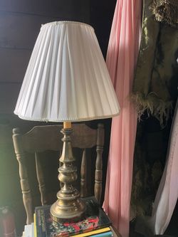 Table Lamp Antique Brass w/Pleated Shade