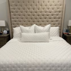 Beige Tufted Linen Headboard King Extra Tall 84”