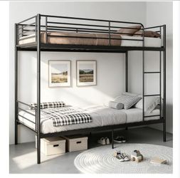Bellemave Twin Over Twin Metal Bunk Bed Frame, Heavy Duty Twin Size Bunk Bed with Guardrails & Ladder for Kids, Teens & Adults, Black
