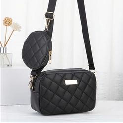 Elegant Women's Goth Crossbody Bag Set With Coin Purse - Black Faux Leather Women Bags  - Adjustable Strap