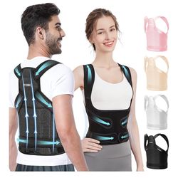 Fit Geno Back Brace Posture Corrector for Women and Men, Shoulder Straightener, Adjustable Full Back Support, Upper and Lower Back Pain Relief - Scoli