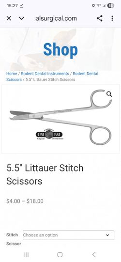 Littauer Spencer Suture Stitch Scissors Stainless Steel Shears with One Hook Crescent Shaped Blade