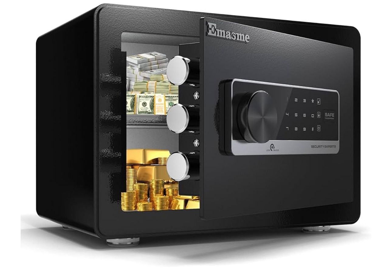 0.8 Cub Small Safe with Digital Keypad and Dual Alarm System, Money Safe with Removable Shelf and LED Light for Cash Valuables, 9.84"H x 13.78"W x 9.8