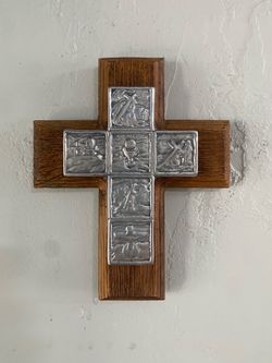 Pewter Cross on Wood