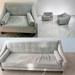 Light Blue Velvet Sofa + 2 Chairs Set
