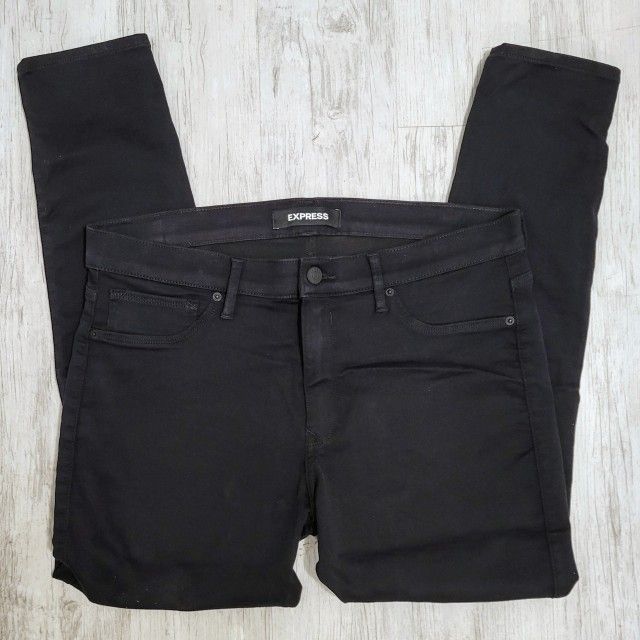 Express Stretch + Legging Mid-Rise Solid Black Denim Dress Pants Womens 14