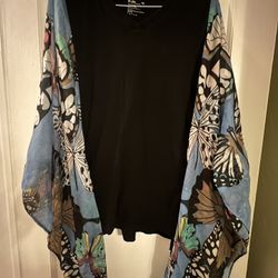 Upcycled tshirt With Butterfly Scarf For Sleeves