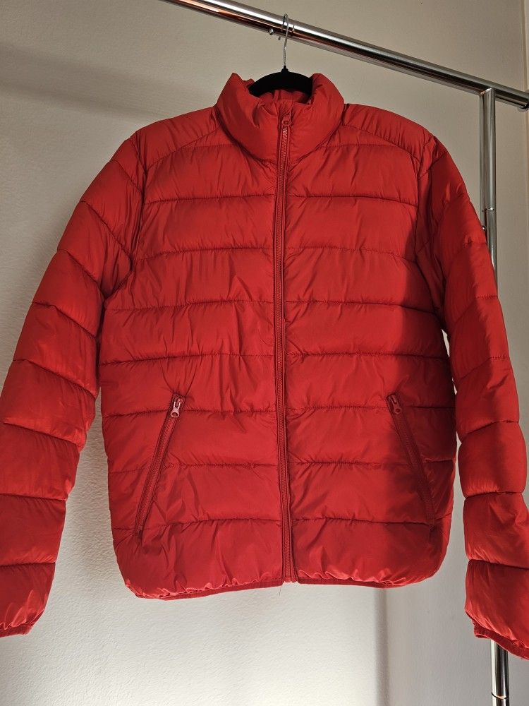 Forever 21 Men's Red Puffer Jacket Full Zip-Up