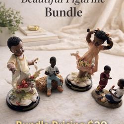 Beautiful Hand-Painted Figurine Bundle – African American Children Collection (Set of 4)