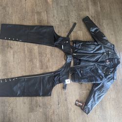 XXL Leather Motorcycle Jacket And L Chaps