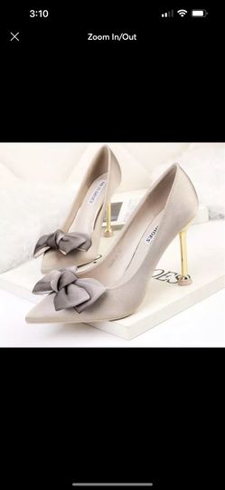 Cute Bow Nude Pointy Heels 
