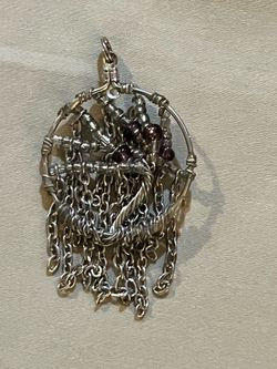 Silver Tone & Beaded Round Pendant