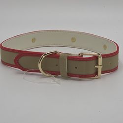 Liz Claiborne Dog Collar 
For Large Dogs
Khaki with Red Trim
Gold-tone Hardware