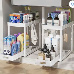 2 pack under the sink organizer, white, new
