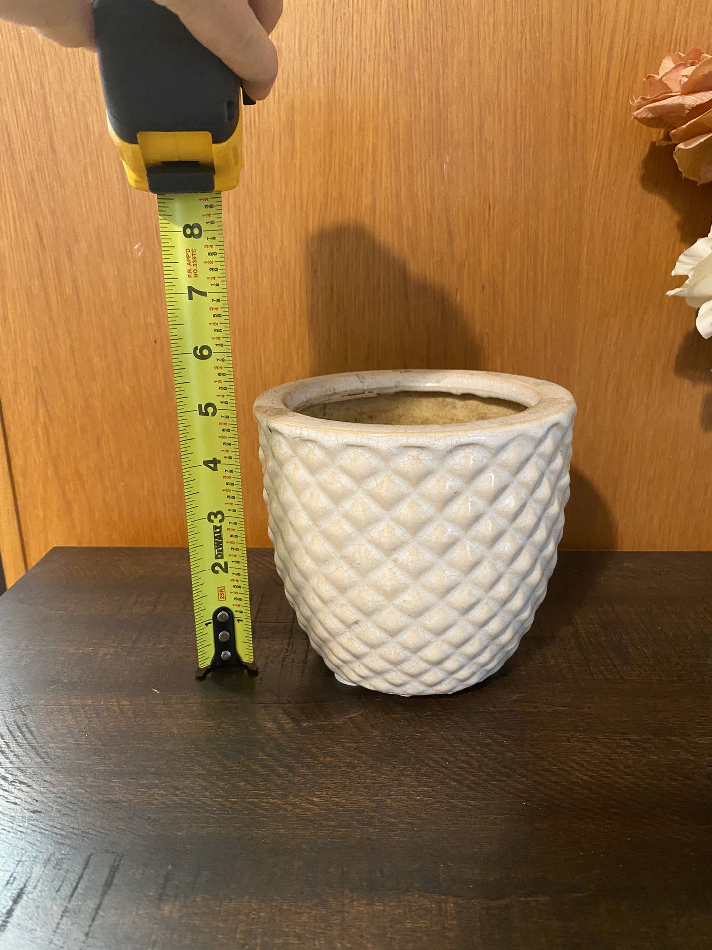 Cream Textured Flower Garden Pot