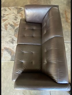 Dark Brown Leather Tufted Loveseat