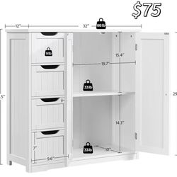 😀 Yaheetech Wooden Bathroom Floor Cabinet, Side Storage Organizer Cabinet with 4 Drawers & Double Doors, Freestanding Entryway Storage Unit Console 