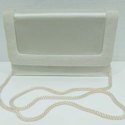 Vintage Evening Purse - 1960's Lord & Taylor Brand White Satin Clutch Bag.