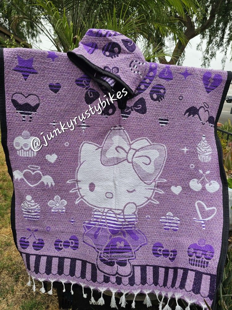 Purple Hello Kitty Poncho Gaban With Hoodie