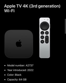 Apple TV - 4K  - Model A2737 - No Remote - 64GB Storage