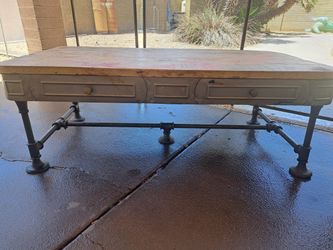 Very Cool Distressed Wood Metal Heavy Coffee Table