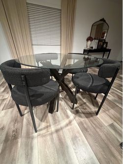 Round Glass Dining Table with 4 Chairs