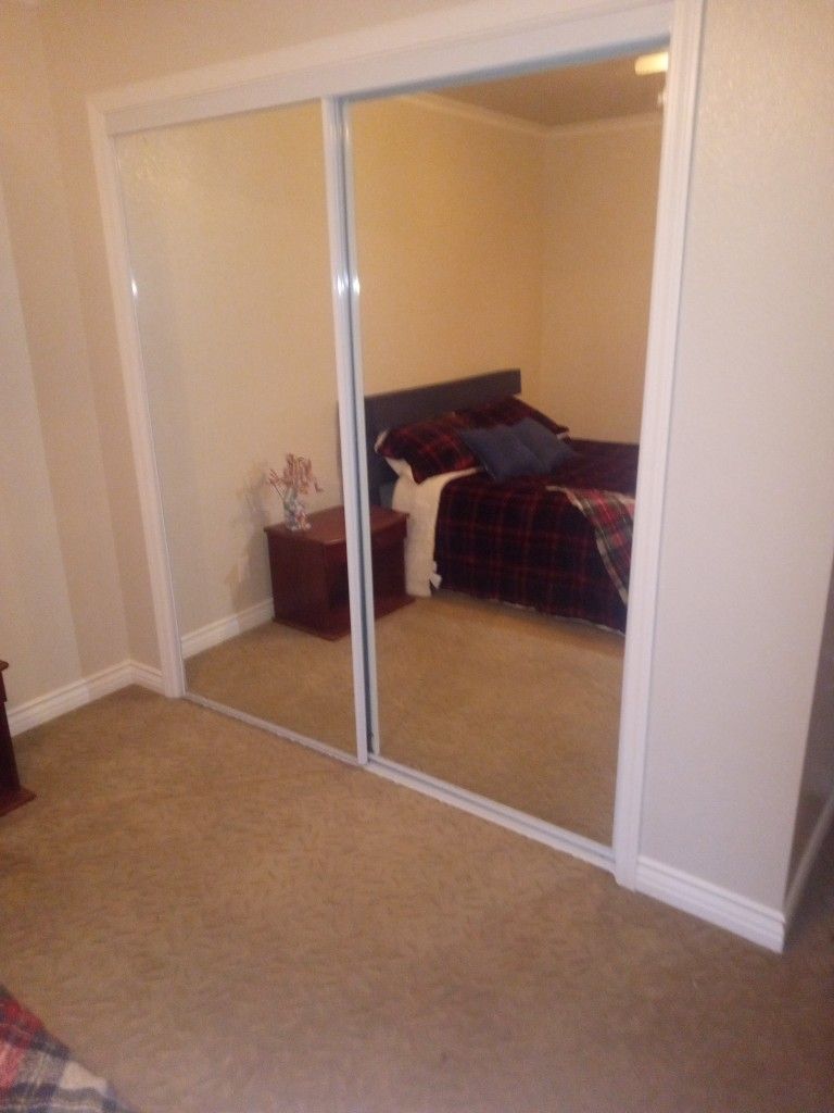 60x80 White Mirror Panel Sliding Doors