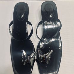 Trendy Butterfly Pattern Sexy Toe Ring Flat Sandals size: 7.5