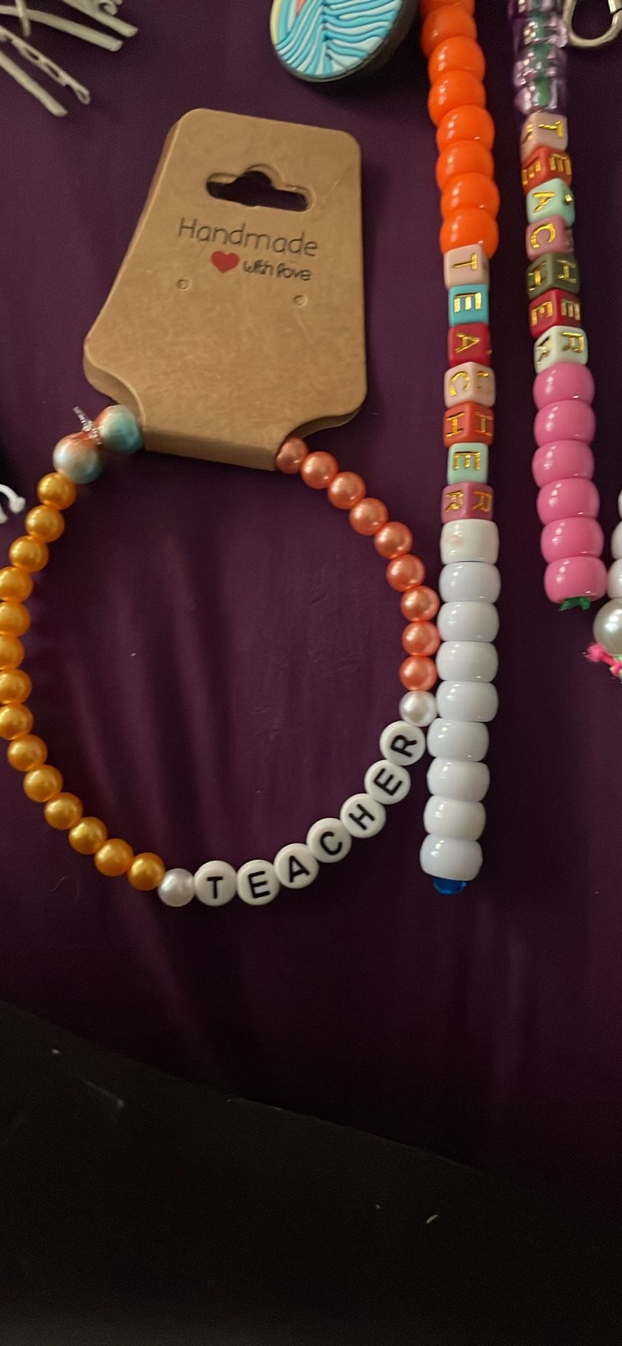 homemade teacher keychains/bracelets