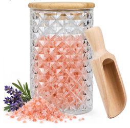 1200ML/42OZ Clear Acrylic Canister Airtight Storage Container with Scoop & Wooden Lid for Bathroom Decor, Kitchen Sugar Tea Candy Spices Holder, Deco