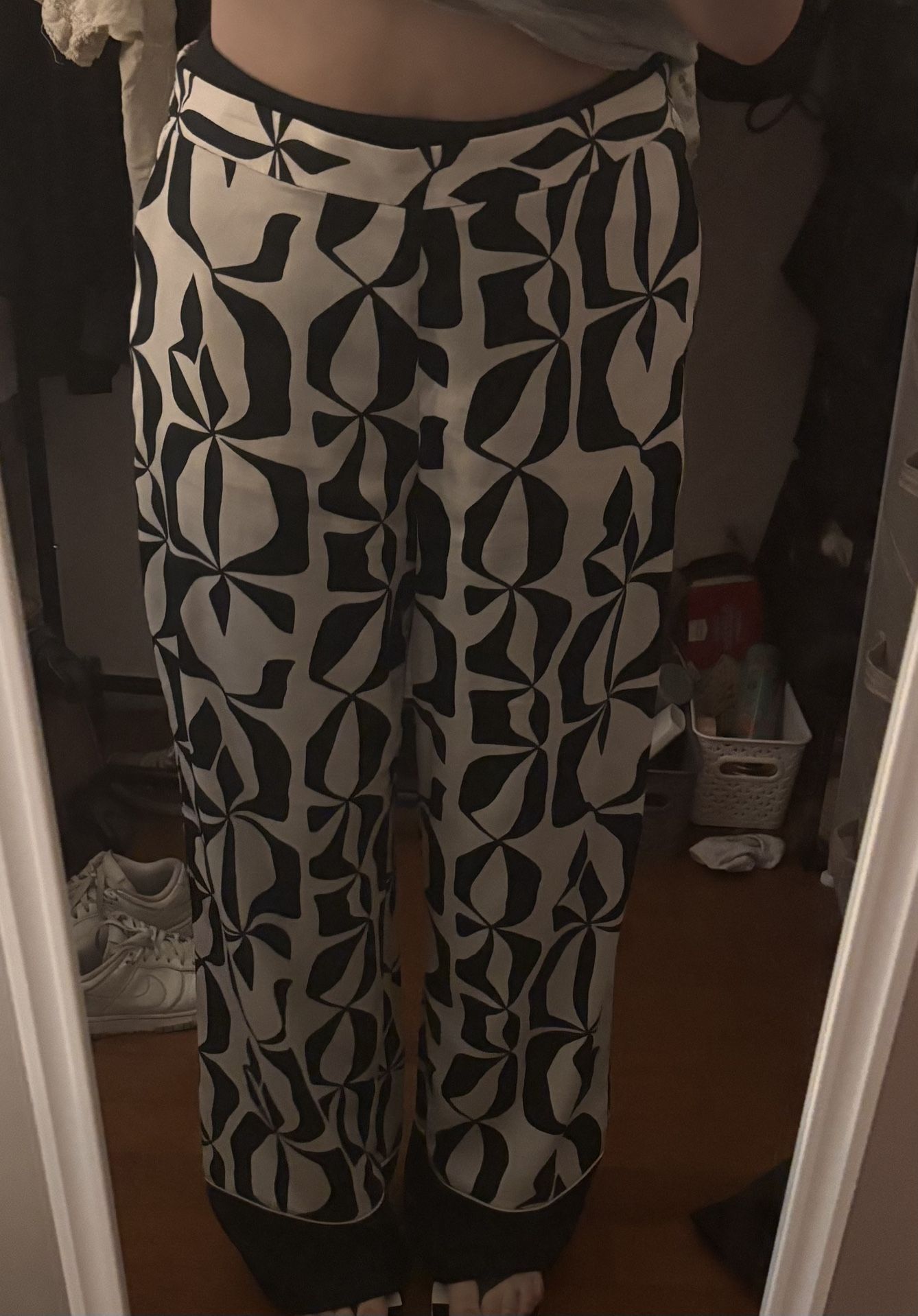 ZARA Wide Leg Printed Pants β Black & White β Size XL