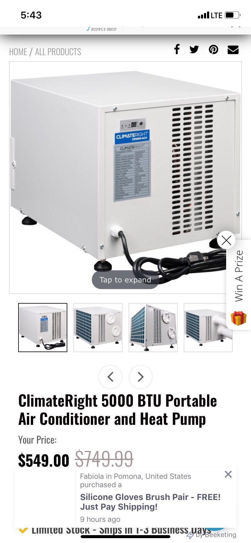 Climateright 5000 BTU Portable Air Conditioner and Heat Pump