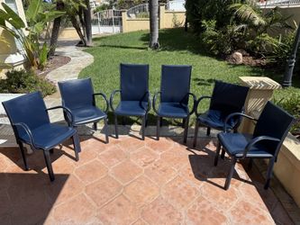 Roche Bobois Blue Leather Dining Chairs (6)
